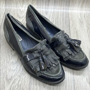 Dune London Glossy Black Loafers with Tassels